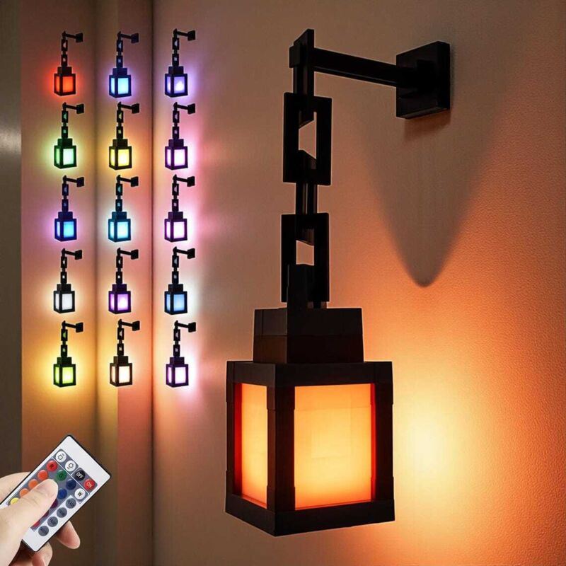 Veilleuse Lanterne Pixel, Lampe De Bureau Rgb Rechargeable Usb 16 Couleurs Avec Télécommande