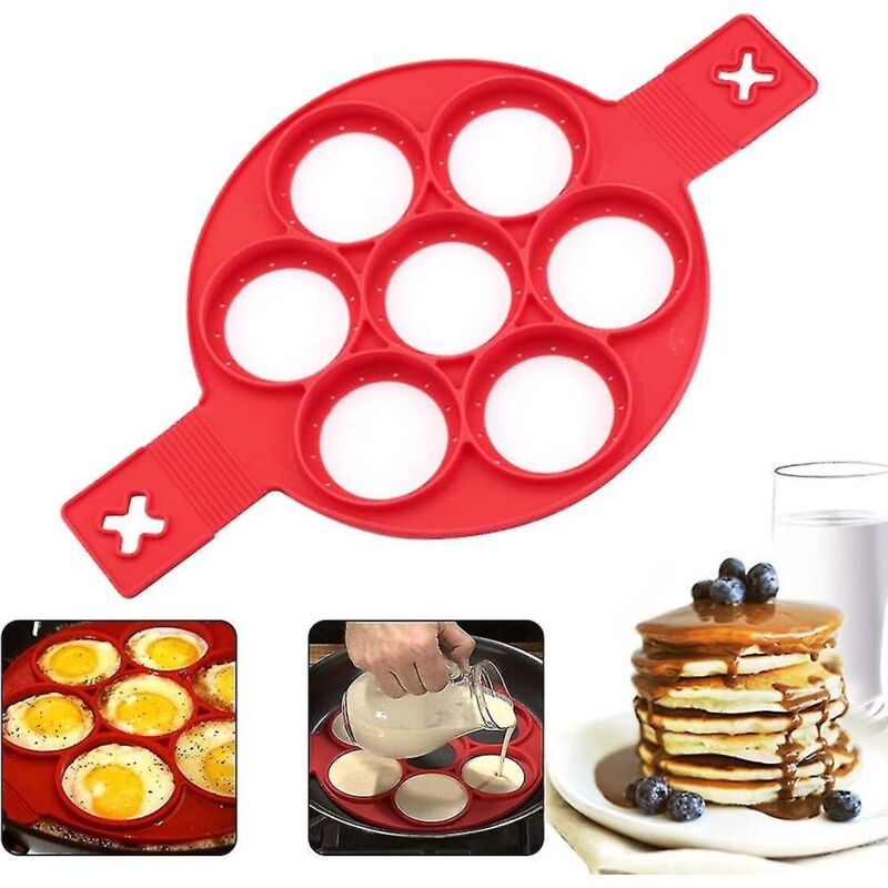Crea Non-stick Pancake Pan Non-stick Silicone Egg Ring Pancake Pan Pancake Pan Silicone Omelet Maker Circle With 7 Holes Reusable Non