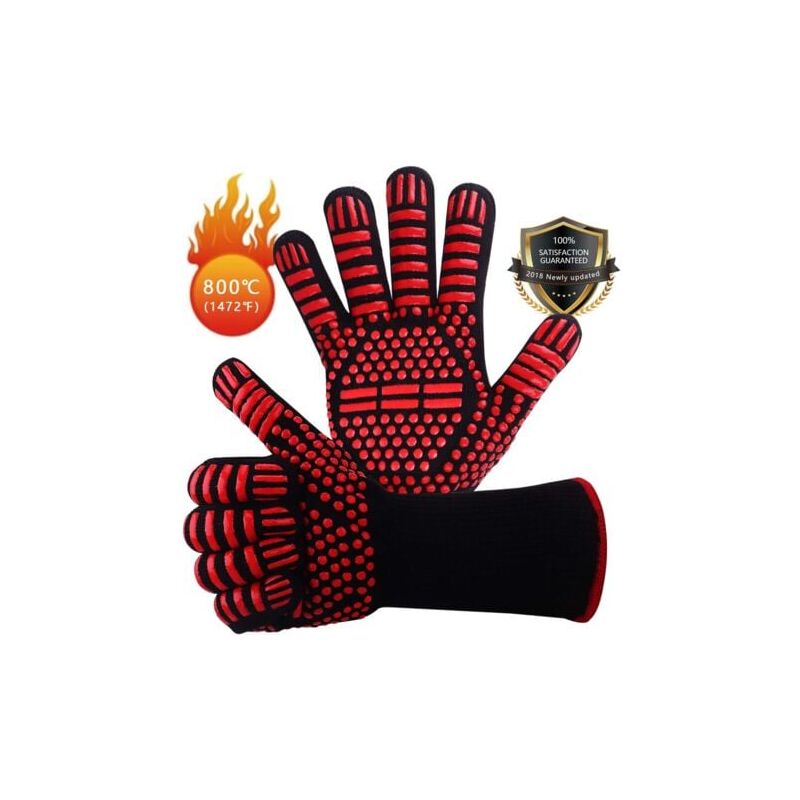 Gants De Barbecue En Silicone Antidérapants En407 Pour Barbecue, Four, Four, Gants De Cuisson Résistants À La Chaleur, Gants De Cheminée, Gants De Cheminée, Gants De Cheminée Jusqu'à 800 Ḟc - Rouge