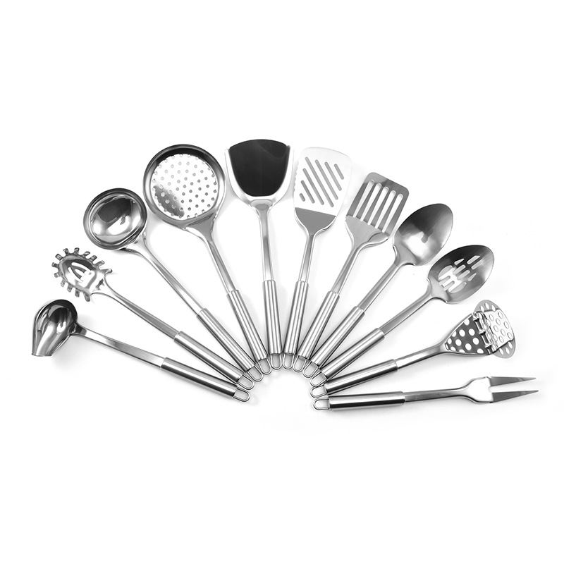 Küchenutensilien-set Aus Silberfarbenem Edelstahl, 11-teilig, Spülmaschinenfest, Leicht Zu Reinigen