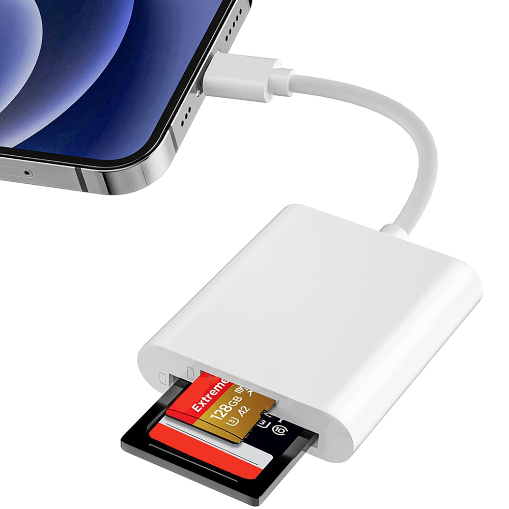 Lightning-sd- Und Micro-sd-kartenleser Für Iphones, Kompatibel Mit Dslr-kameras Mit Zwei Sd-kartensteckplätzen. Speicherkartenadapter Für Die Fotografie, Sofort Einsatzbereit.