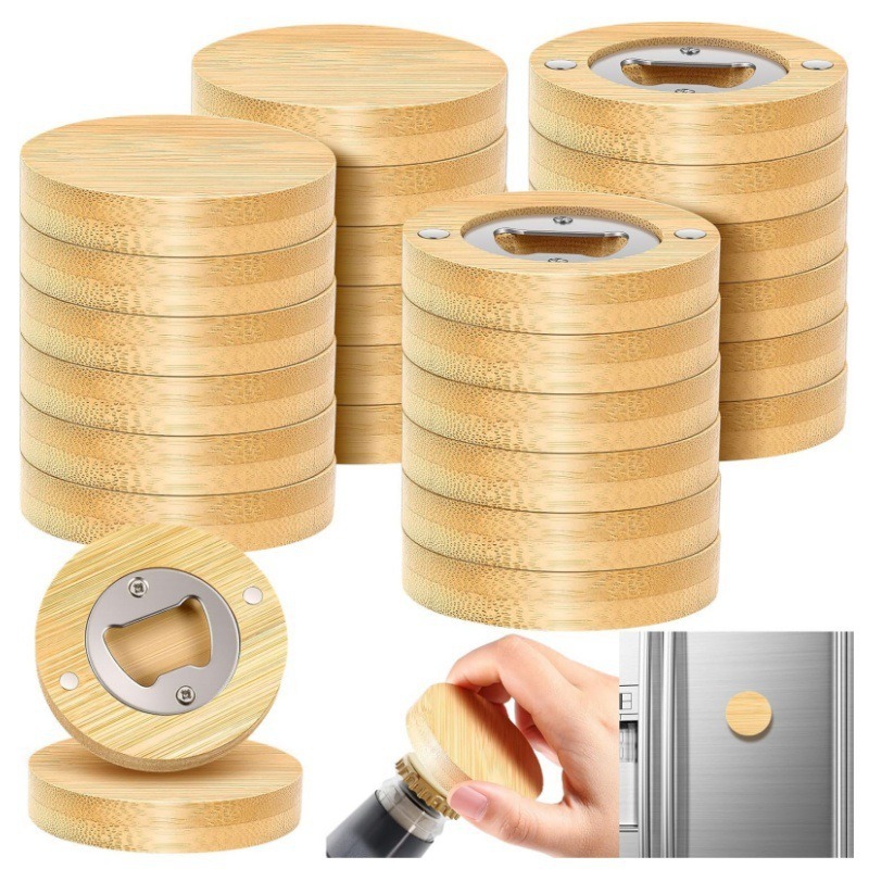 24 Runde, 6,35 Cm Große Flaschenöffner Aus Holz Zum Selbstzusammenbauen, Magnete Und Aufkleber Für Den Kühlschrank, Geschenke Für Bierliebhaber, Hochzeitsgäste, Küchenbars Und Partys.