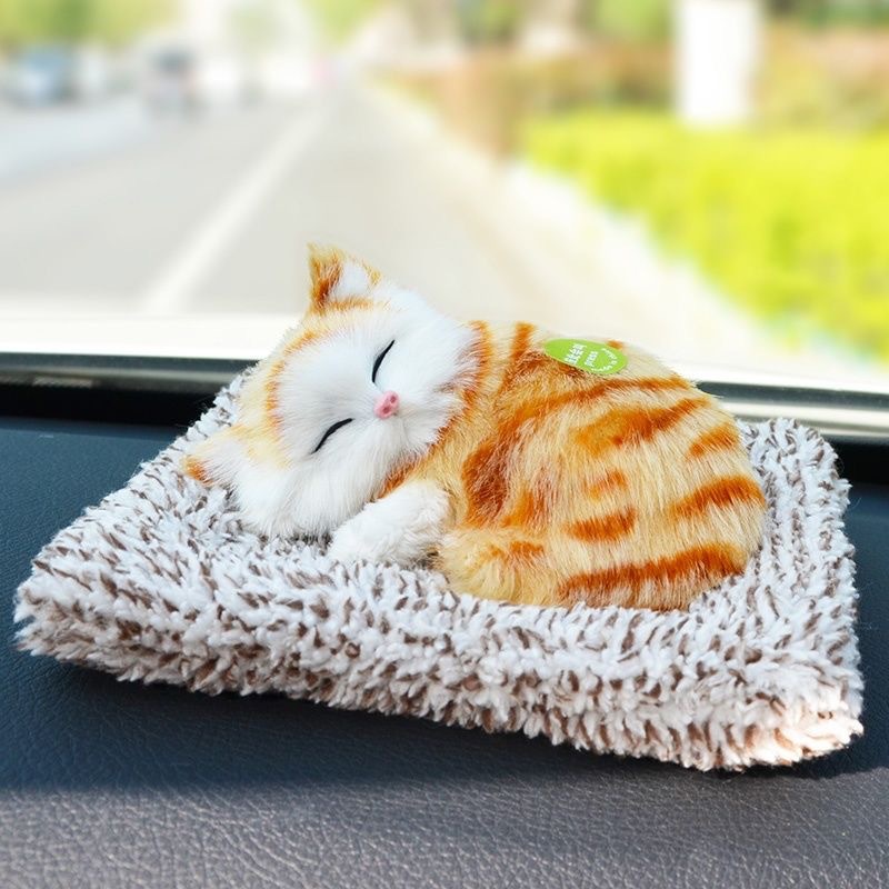 Niedliches, Miauendes Katzenplüschtier – Geruchsabsorbierende Bambuskohle-dekoration Für Auto, Büro Oder Schlafzimmer – Schlafende Weiße Katze – Schlafende Orange Katze