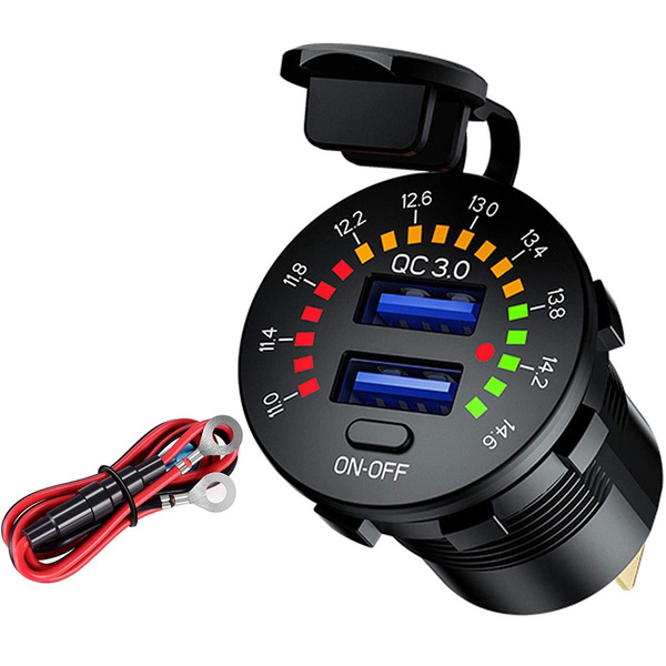 36w Qc3.0 Dual-usb-autoladegerät, 12v Wasserdichte Usb-buchse Mit Digitalem Farbvoltmeter, Ein-/ausschalter, Eingebauter 10a-sicherung, Für 12v/24v Fahrzeuge, Motorräder, Boote, Atvs, Busse, Lkws