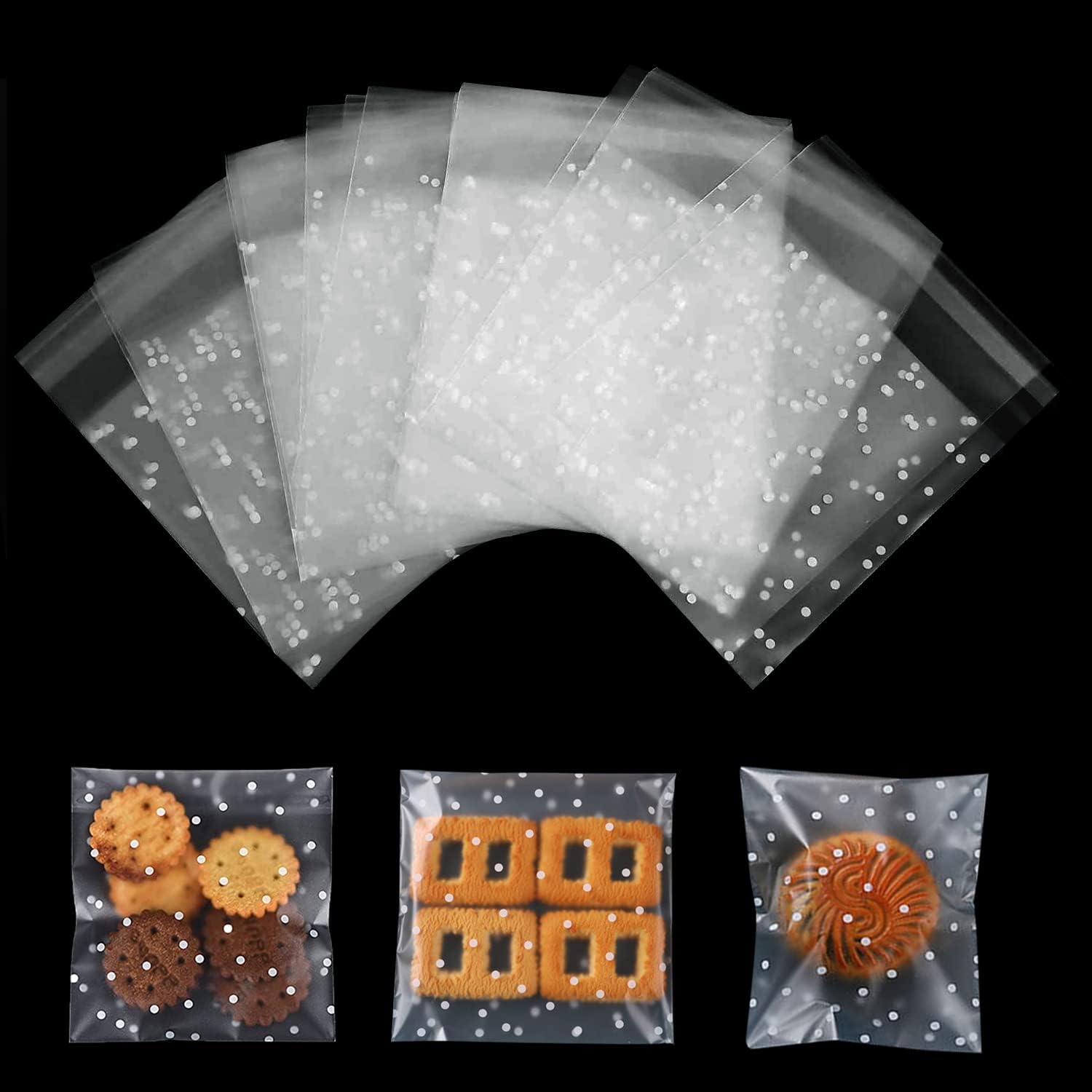 200 Stück (10 × 10 Cm) Transparente, Selbstklebende Plastiktüten Für Kekse, Süßigkeiten, Brot, Schmuck, Karten Und Desserts.