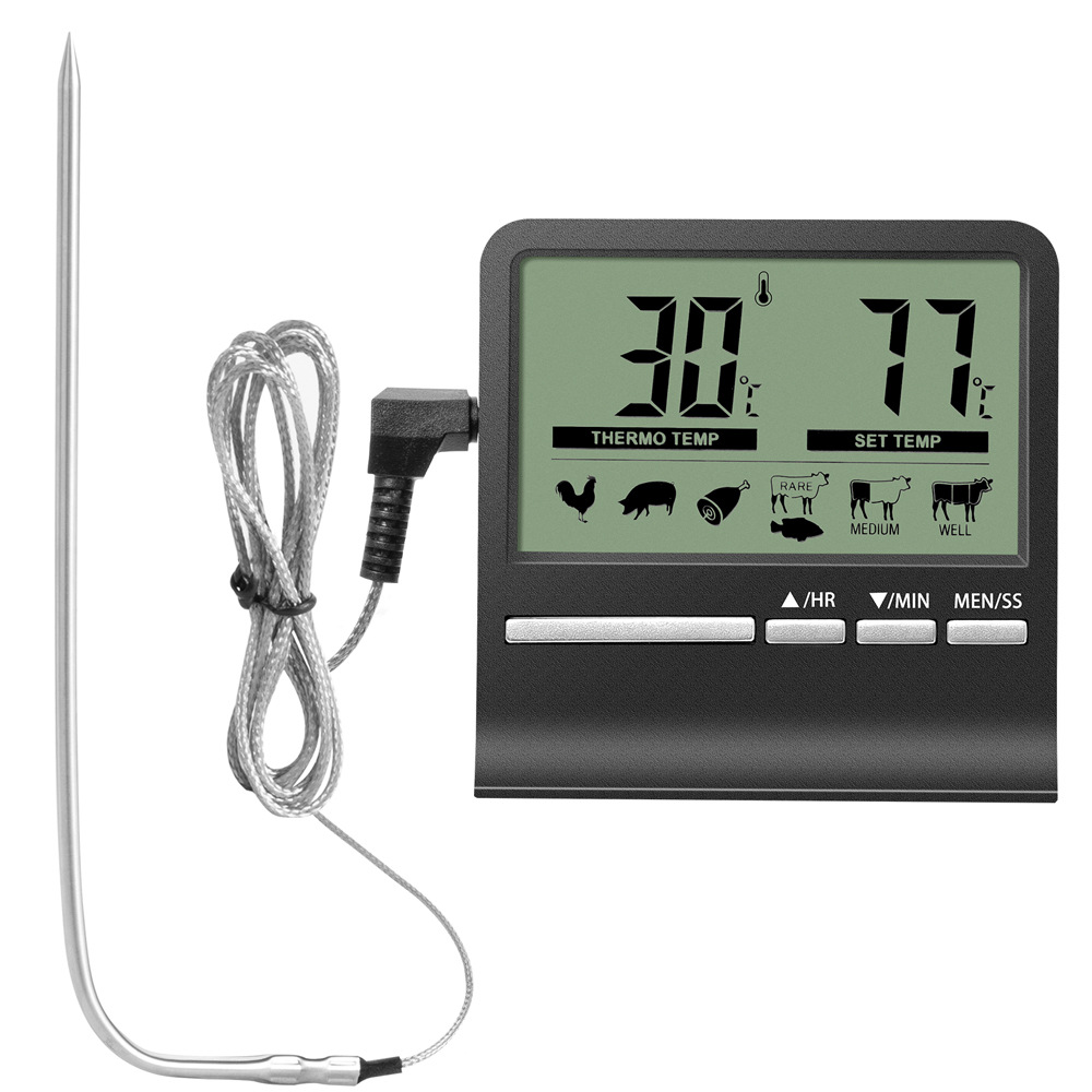 Digitales Kochthermometer Für Fleisch Und Lebensmittel, Sonde Aus Edelstahl 304, Timer Und Celsius/fahrenheit-umrechnung, Für Backofen Und Grill.