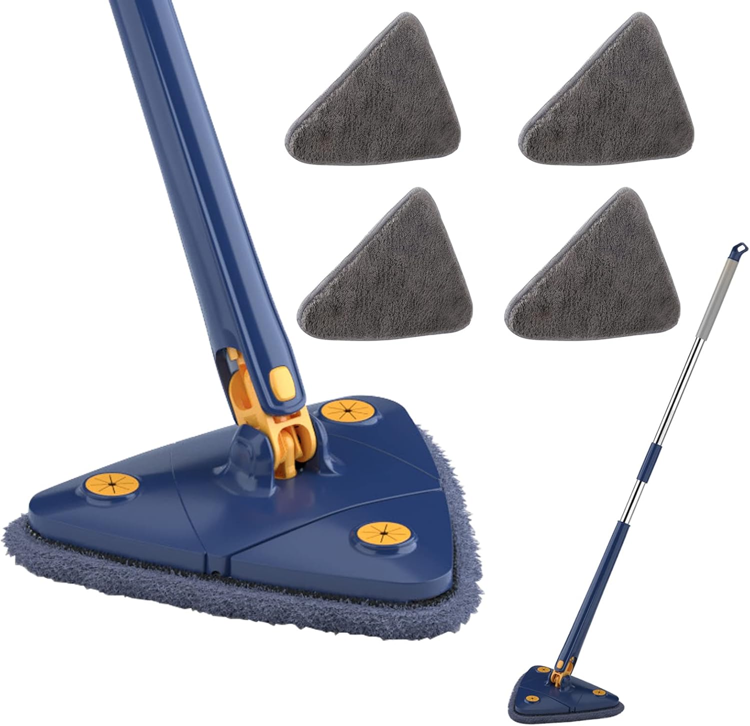 Verstellbarer Dreieckiger Wischmopp Mit 360°-drehung Und Automatischer Auswringfunktion, Für Küche, Wände, Decke, Sofa, Ecken (blau + 4 Tücher)