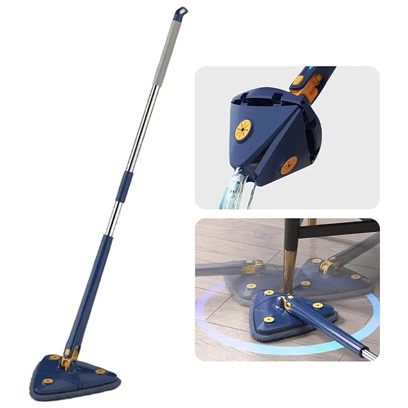 Dreieckiger Teleskopmopp Mit 360°-drehung, Automatischer Auswringfunktion Und 2 Mikrofasertüchern (blau)