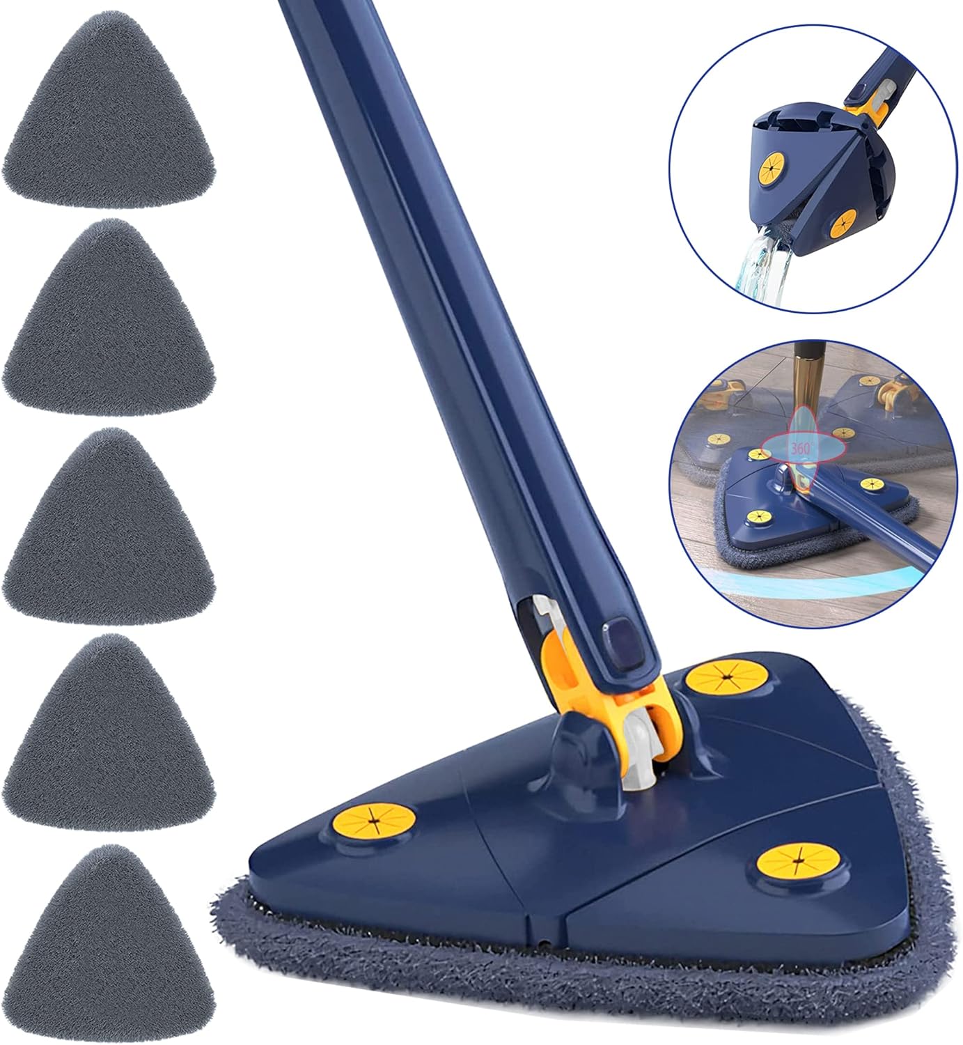 Dreieckiger Teleskopmopp Mit 360°-drehung, Automatischer Auswringfunktion Und 5 Mikrofasertüchern (blau)