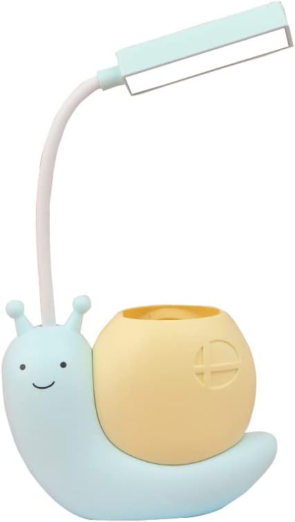 Kinderlampe Mit Stifthalter, Led-schreibtischlampe Für Kinder, Schneckenförmige, Usb-wiederaufladbare Lampe Mit Augenschutz Und Um 360° Verstellbarem, Flexiblem Hals, Blau