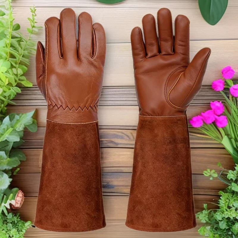 Unisex-gartenhandschuhe (s), Lange Gartenhandschuhe, Lange Handschuhe Aus Rindsleder, Schutz Vor Rosendornen, Unterarmschutz, Braun.