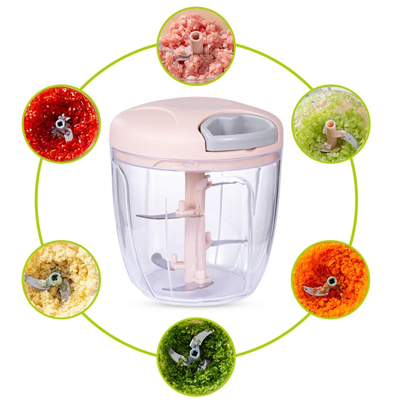 Manueller Knoblauchzerkleinerer (500 Ml), Gemüseschneider, Knoblauchpresse, Küchenhelfer, Mixer, Fleischwolf, 1 Stück (pink)