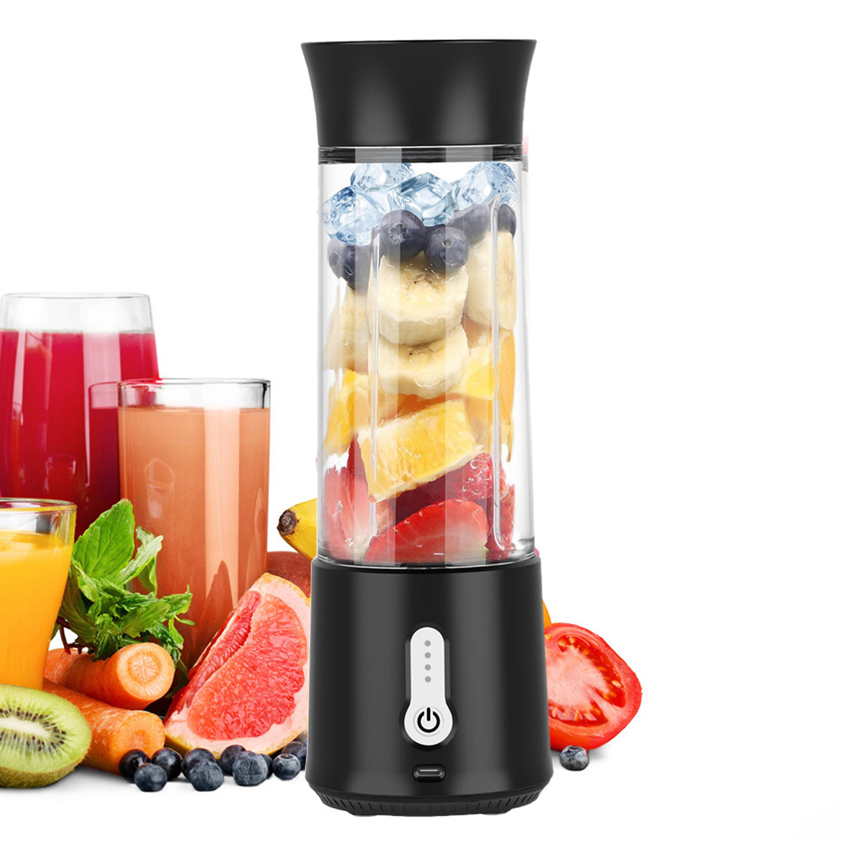 Tragbarer Standmixer Mit Usb-ladefunktion – Kompakter Smoothie-maker Mit 500-ml-glasschüssel – Klingen Aus Edelstahl 304 – Ideal Für Milchshakes Und Smoothies (schwarz)
