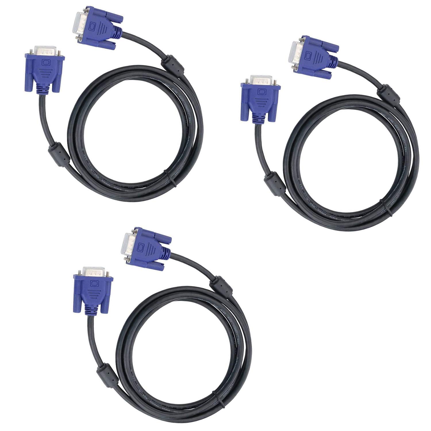 3er-pack Vga Hd15-videokabel, 3 Meter Lang (stecker-stecker), Für Fernseher Und Computermonitor, Mit Blauem Stecker
