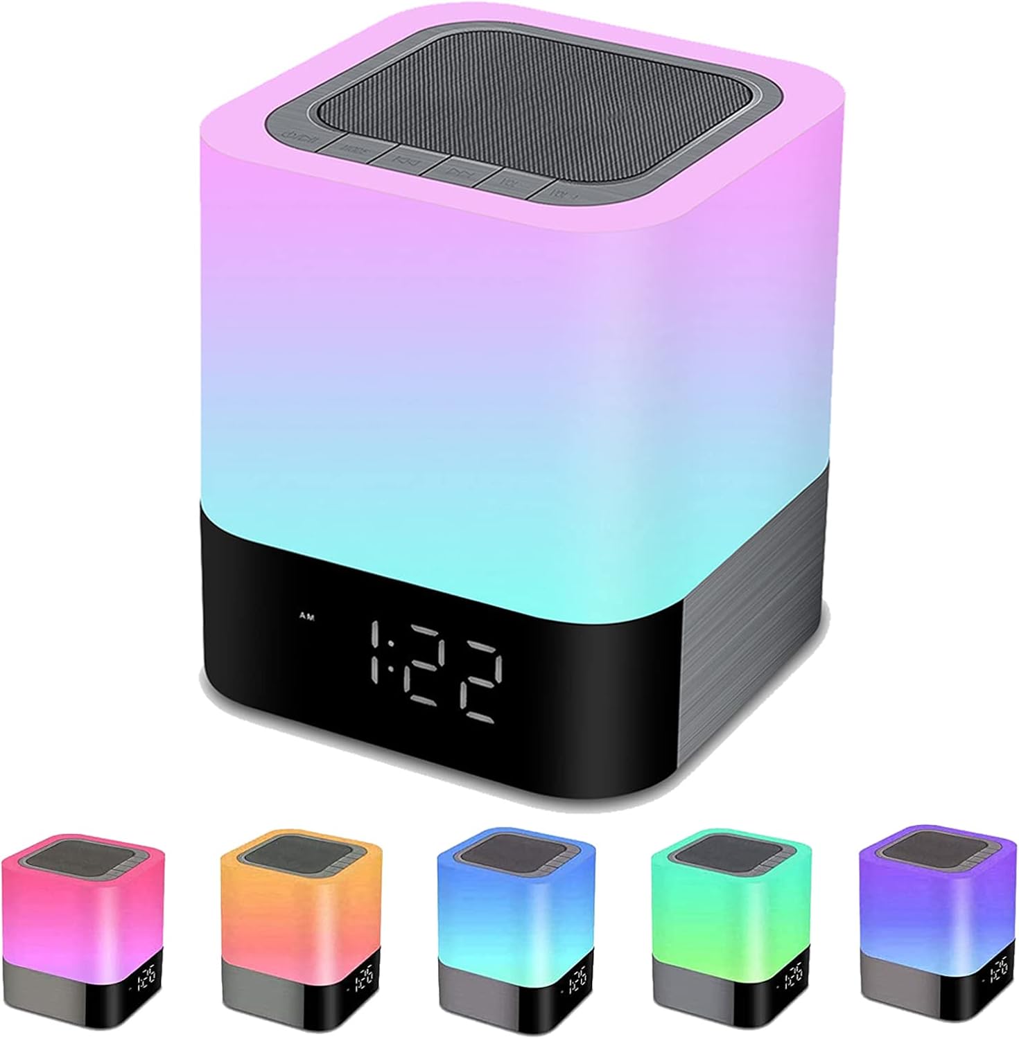 Bluetooth-nachtlicht – Ein Kabelloser Bluetooth-lautsprecher Mit Led-beleuchtung Und Sieben Farbmodi Sowie Integrierter Zeitanzeige. Ein Ideales Geschenk Für Freunde Und Kollegen.