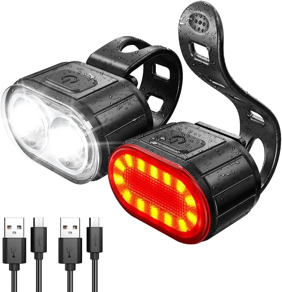 Wiederaufladbares Fahrradlichtset Über Usb, Ultrahelle Led-rück- Und Vorderlichter, Beleuchtung Für Nachtfahrten, Umschaltbare Abblend-/fernlichtfunktion, Wasserdicht.