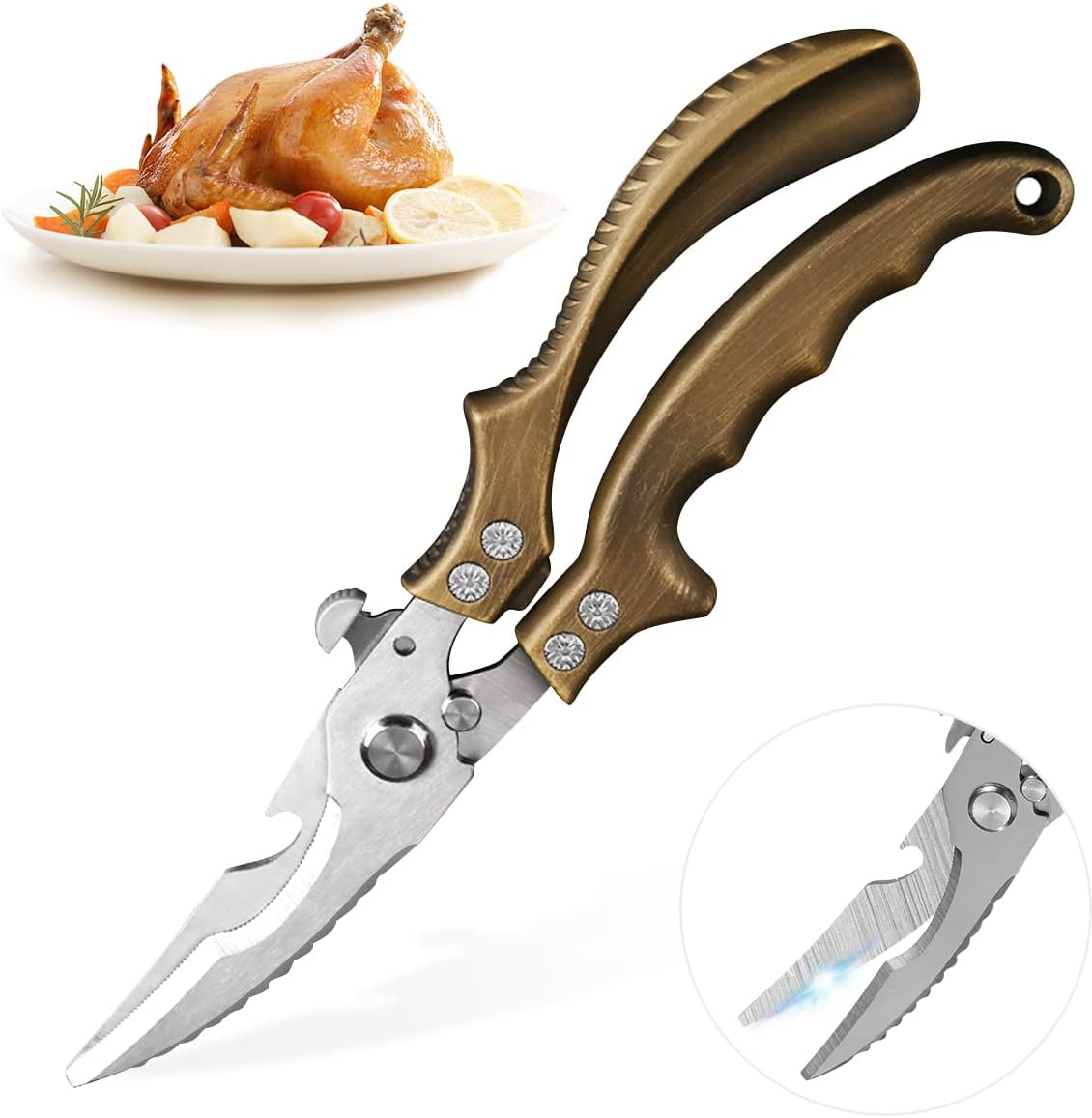 Multifunktionale Küchenschere Aus Edelstahl, Für Geflügel, Fleisch, Gemüse, Fisch Und Pute
