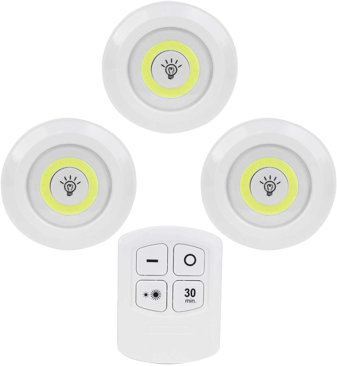 Runde Led-lampen (3 Stück) – Kabellos, Batteriebetrieben, Mit Fernbedienung Zur Dimm- Und Timerfunktion Geeignet Für Schränke, Kleiderschränke, Küchen Und Schlafzimmer.
