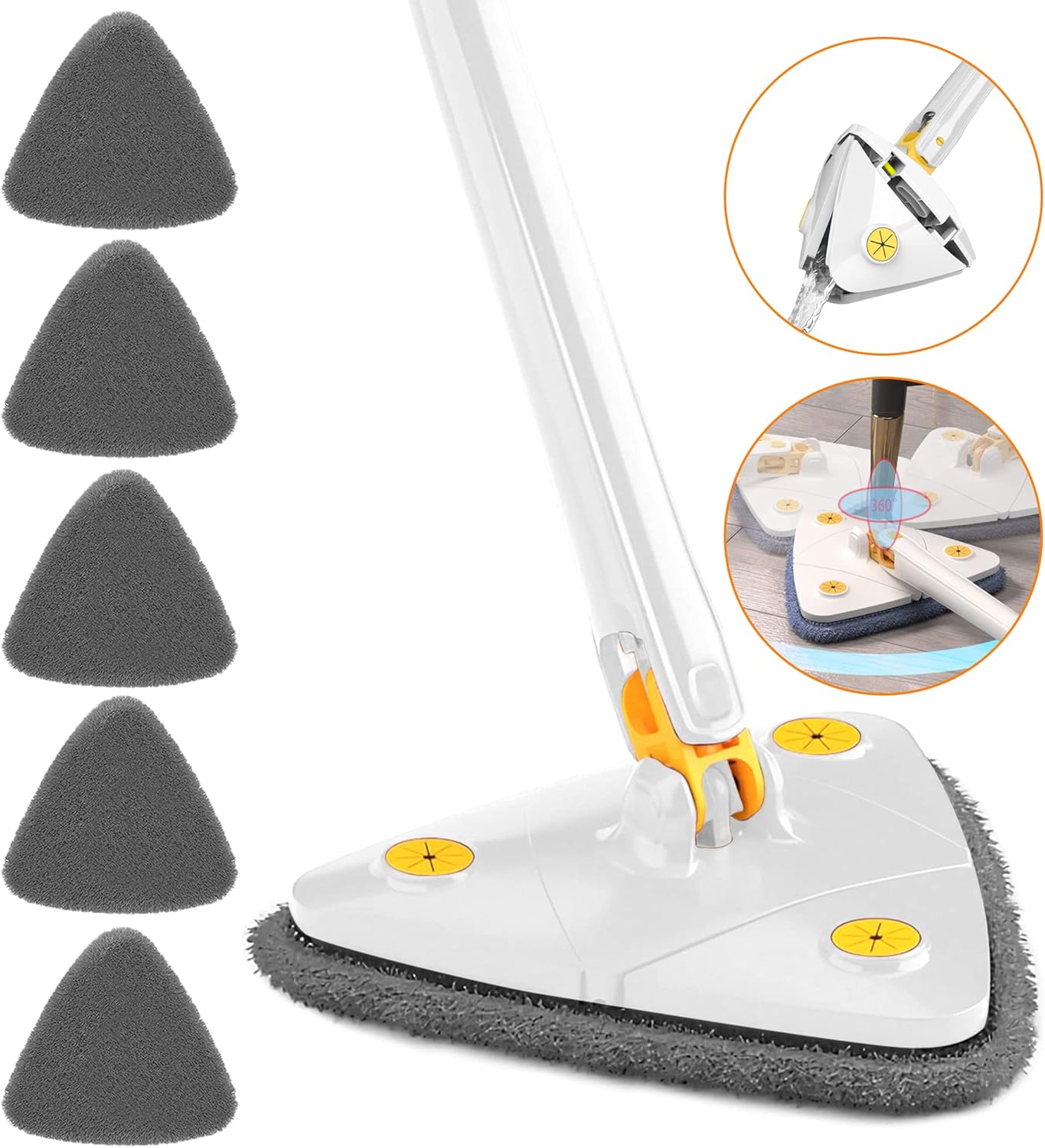Dreieckiger Teleskopmopp Mit 360°-drehung, Automatischer Auswringfunktion Und 5 Mikrofasertüchern (weiß)