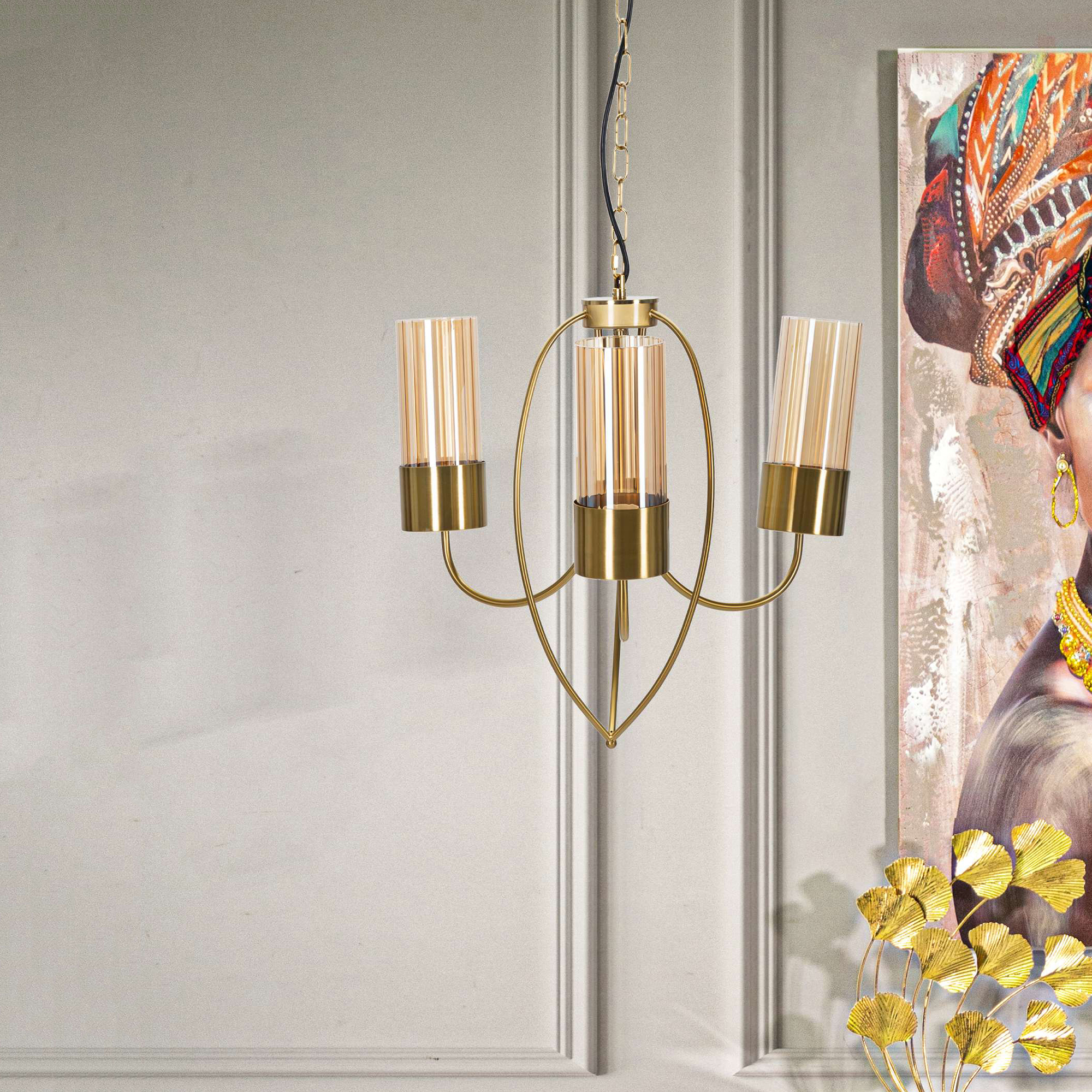 Deckenlampe Darona, Benötigt 3 Glühbirnen, Strukturmaterial Aus Glas, Gold