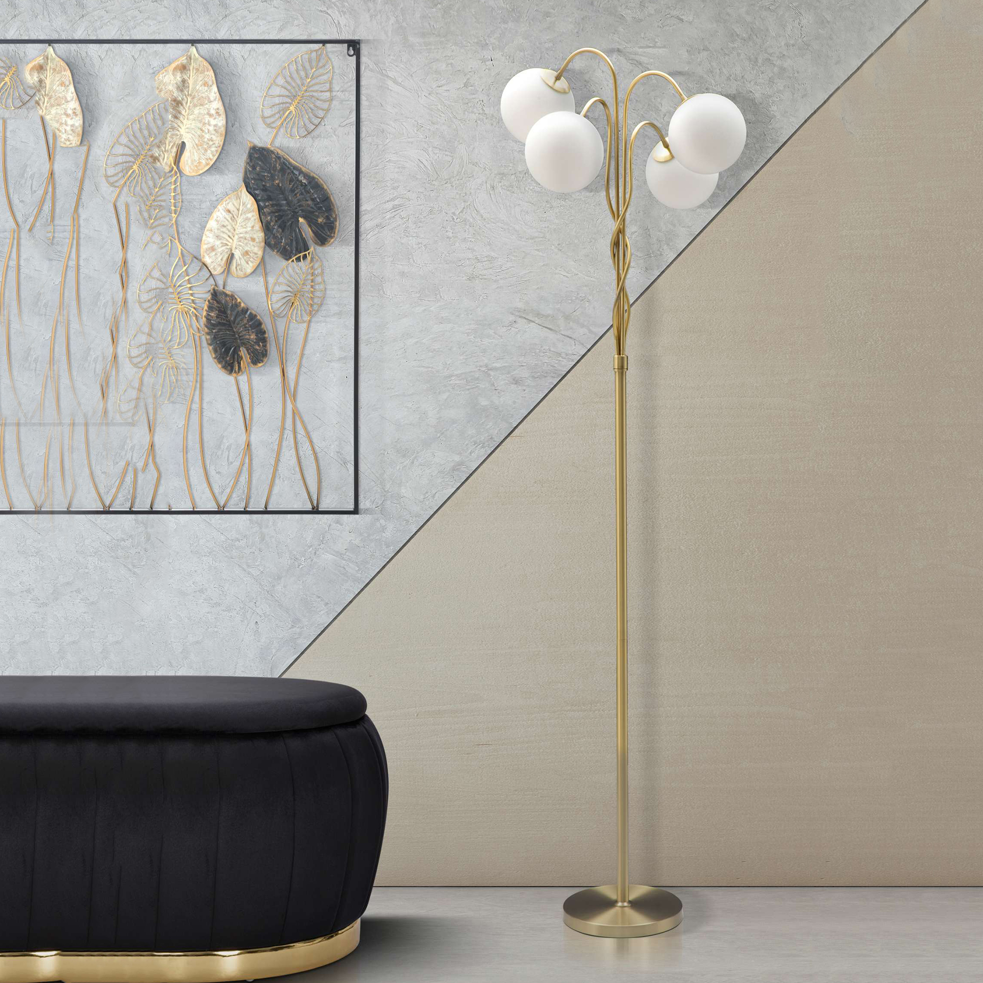 Stehlampe Famani, 4 Benötigte Glühlampen, Fassung E14, Fußschalter, Weiß