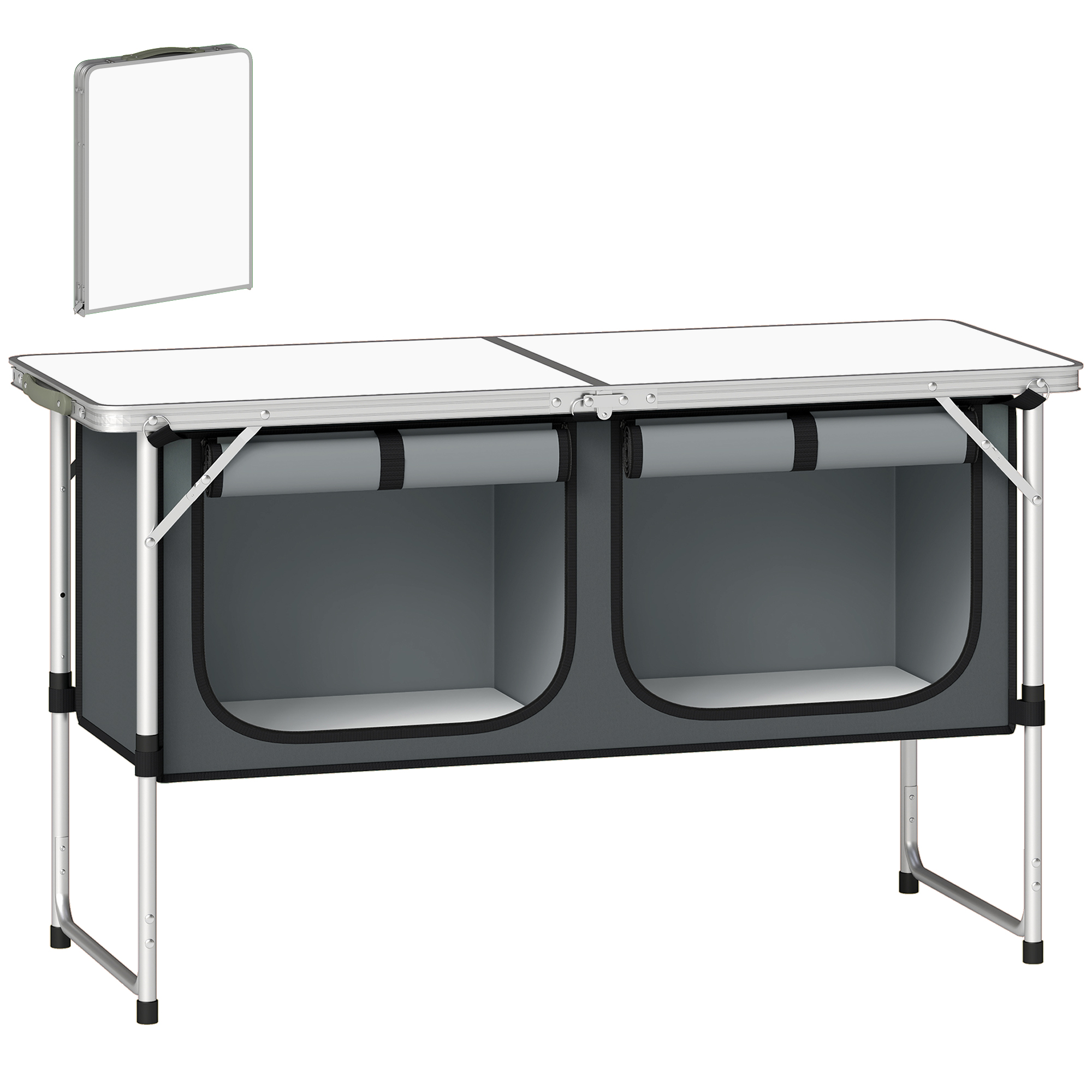 Camping Küche Faltbar Campingschrank Mit Aluminiumgestell Staufach Arbeitsplatte Für Camping Reisen Silber