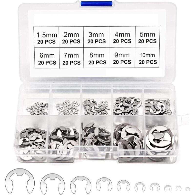 [neuwertig]200 E-clips External Sicherungsring-schnappverschluss, Interner Sicherungsring, Interner Sicherungsring, E-clip-ring, Edelstahl-sortiment-kit Für Interne Sicherungsringe 1,5/2/3/4/5/6/7/8/9