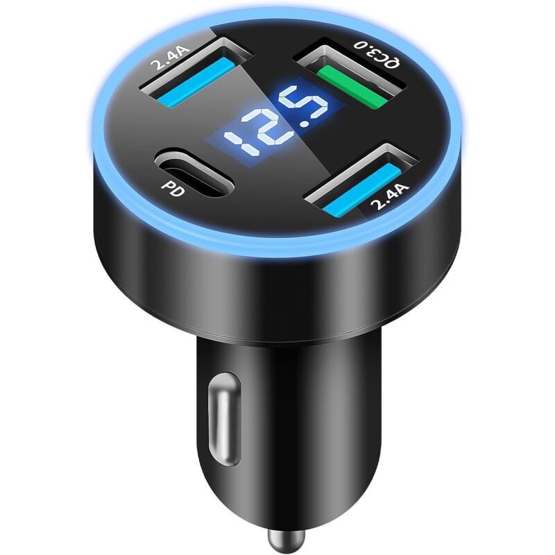 [neuwertig]schnelllade-usb-c-kfz-ladeanschluss, 50-w-qc3.0- Und Pd-steckeradapter, Usb-kfz-ladegerät Für Handys, Schnelllade-usb-zigarettenanzünder Mit Led-voltmeter Für Iphone, Android Und Samsung