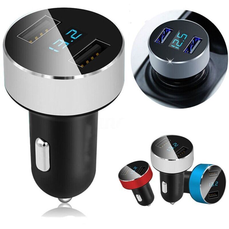 [neuwertig]kfz-ladeadapter Mit Zwei Anschlüssen (3,1 A), 12v/24v Usb-zigarettenanzünderstecker, Digitales Led-voltmeter Für Handys, Tablets, Kameras Und Weitere Ladegeräte, Silber