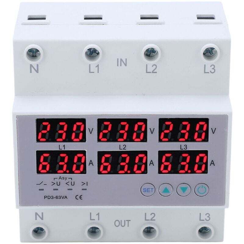 [neuwertig]dreiphasiges Din-schienen-voltmeter/amperemeter Mit Automatischem Überstrom- Und Überspannungsschutz, Wechselstrom 390–500 V, 63 A