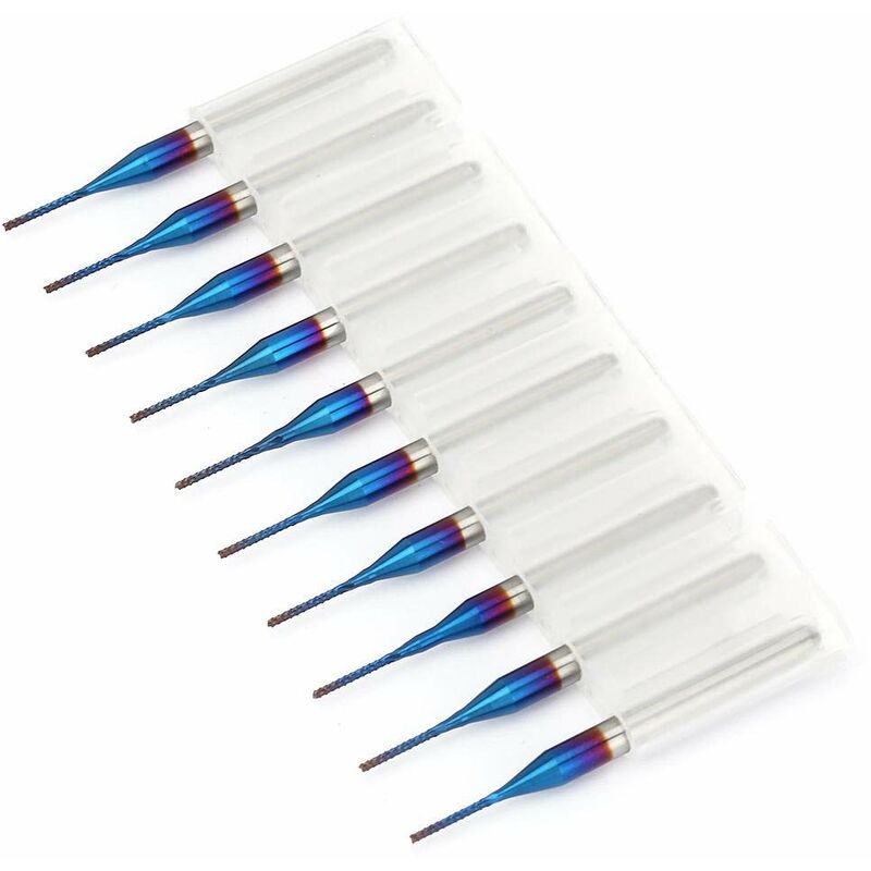 [neuwertig]10 Stück Blau Beschichtete Hartmetall-kegelfräser Für Scm-leiterplattengravurmaschinen (0,8 Mm)