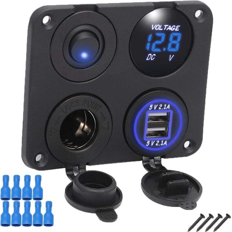 [neuwertig]4-in-1 Kfz-ladegerät-schalterpanel, Dual-usb-ladefunktion + Led-voltmeter + Ein-/ausschalter