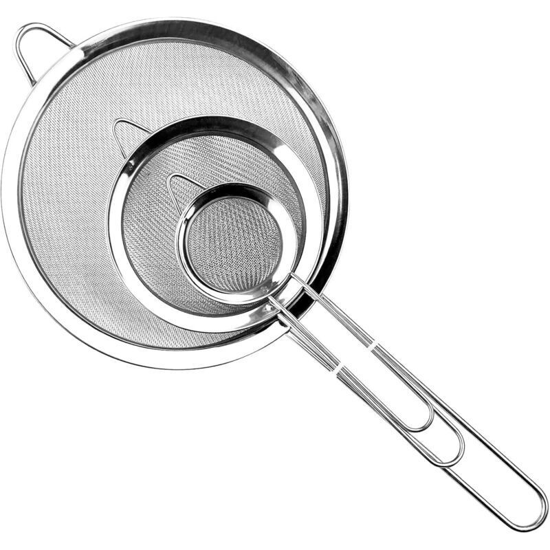 [neuwertig]3 Edelstahl-siebe 19/25/35 Cm, Feinmaschensieb, Griff, Filter Zum Abtropfen Von Gebäck Und Gemüse (silber)