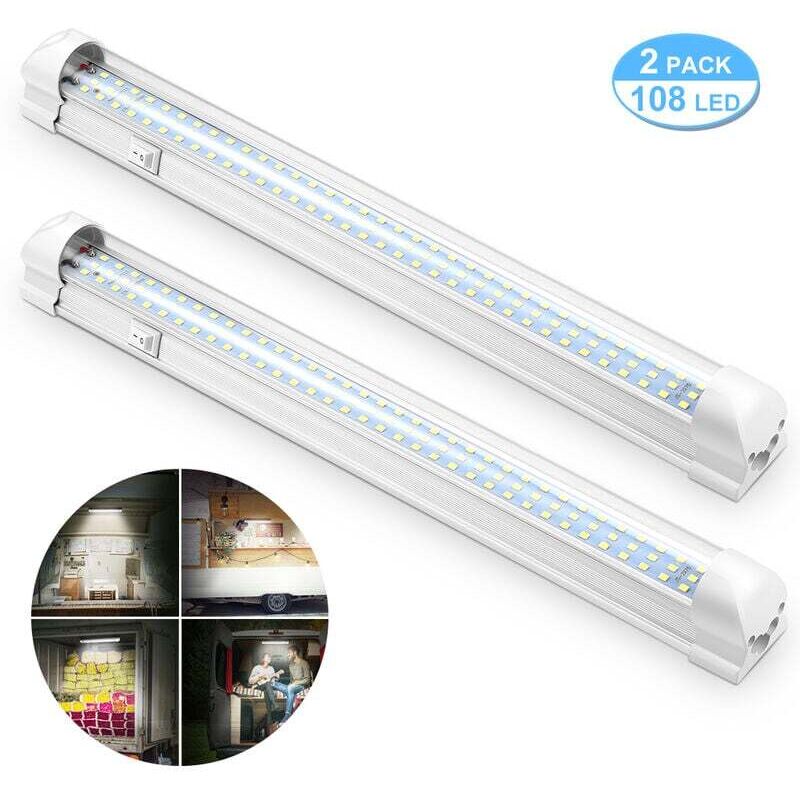 [neuwertig]12v Led-innenraumleuchte, Helle Innenbeleuchtung Mit Ein-/ausschalter, 1200lm Led-lichtleiste Für Auto, Transporter, Camping, Lkw, Boot, 2 Stück