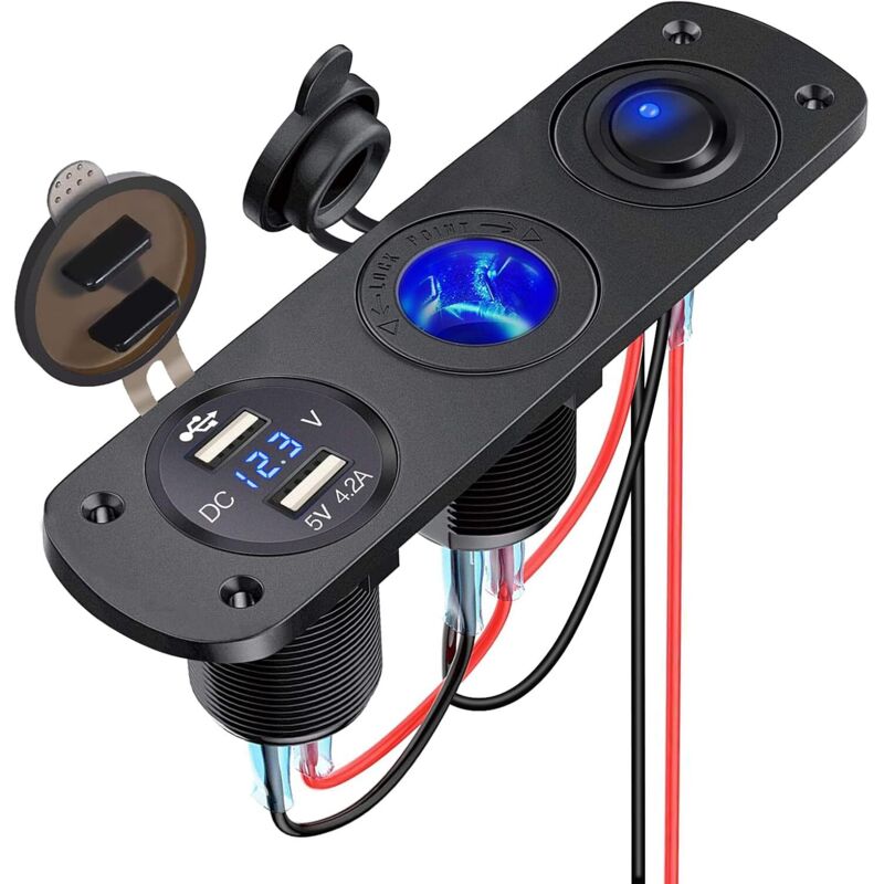 [neuwertig]doppelte Usb-kfz-ladebuchse Mit 12-v-zigarettenanzünderbuchsen-splitter, Led-voltmeter Und Separatem Schalter