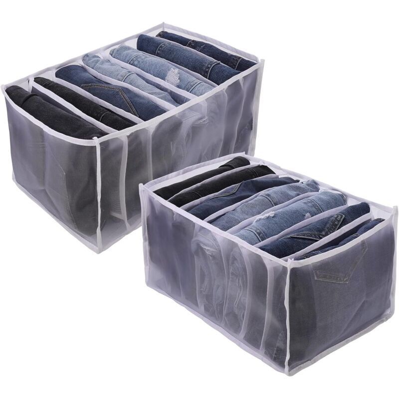 [neuwertig]2er-set Große Schubladenorganizer Für Kleidung, Faltbare Aufbewahrungsbox Mit 7 Fächern Für Jeans, Waschbarer Netz-schubladenorganizer Für Jeans, Kleidung, T-shirts, Schals