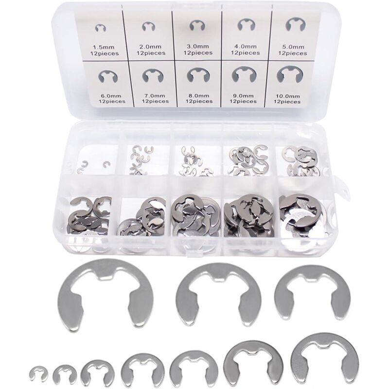 [neuwertig]packung Mit 120 Sicherheitsscheiben Aus Edelstahl – 10 Verschiedene Größen – Mit Box – Für Wellenrillenmaschinen – Automobilanwendungen (silber)