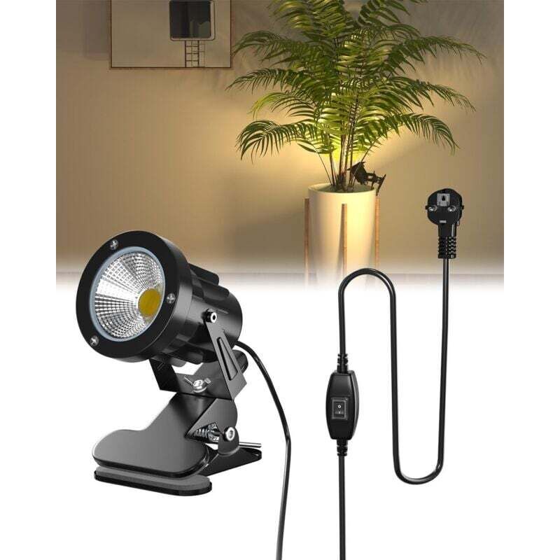 [neuwertig]klemmstrahler Mit Ein-/ausschalter, Ip65 Wasserdicht, Für Den Innen- Und Außenbereich Geeignet, 7-w-led-klemmstrahler Mit Stecker, Warmweißes Licht (3000 K), 1,78 M Kabel [energieeffizienzk