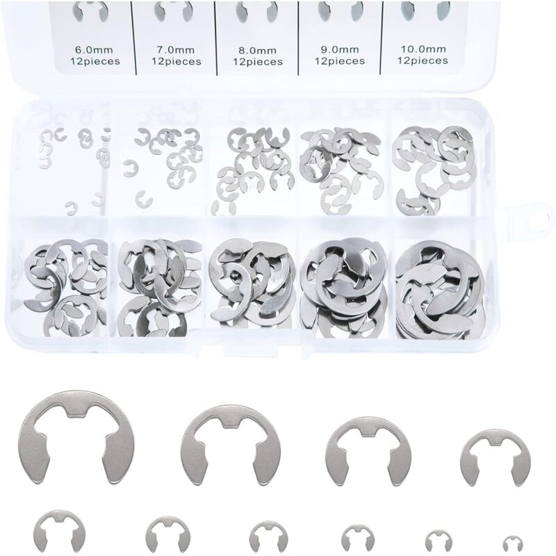 [neuwertig]edelstahl-e-clip-ring, 120-teiliges Set Externer Sicherungsringe, M1,5–m10-sicherungsringsortiment Mit Aufbewahrungsbox, Für Maschinenwellennuten