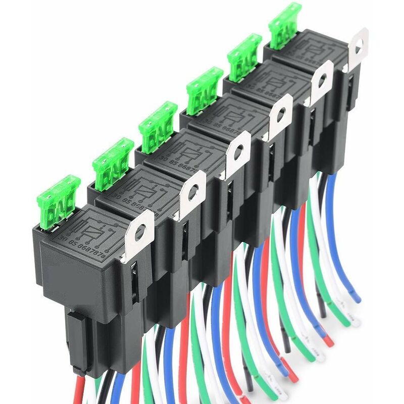 [neuwertig]6-teiliger 12v 30a Sicherungs-relais-schalterkabelbaum Mit Ato/atc-flachsicherung, 5-poligen Spst-kfz-elektrorelais Mit Hochbelastbaren 14 Awg-kabeln