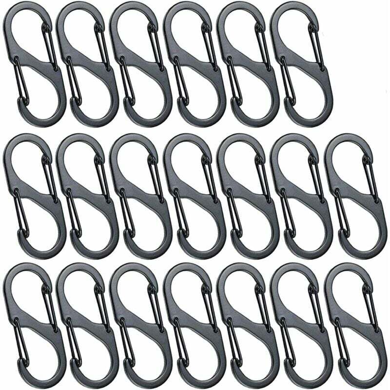 [neuwertig]20 Mini-s-förmige Karabiner, Aluminiumlegierung, 8 Formen, Robust, Leicht, Wasserdicht, Doppelschlaufe Für Zuhause, Outdoor-aktivitäten Wie Wandern, Angeln, Camping, Reisen Usw. - Schwarz (