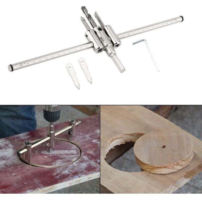 [neuwertig]verstellbarer Silberner Kreislochschneider 30-300 Mm, Säge, Heimwerkerwerkzeug Für Holzbearbeitung Und Tischlerei