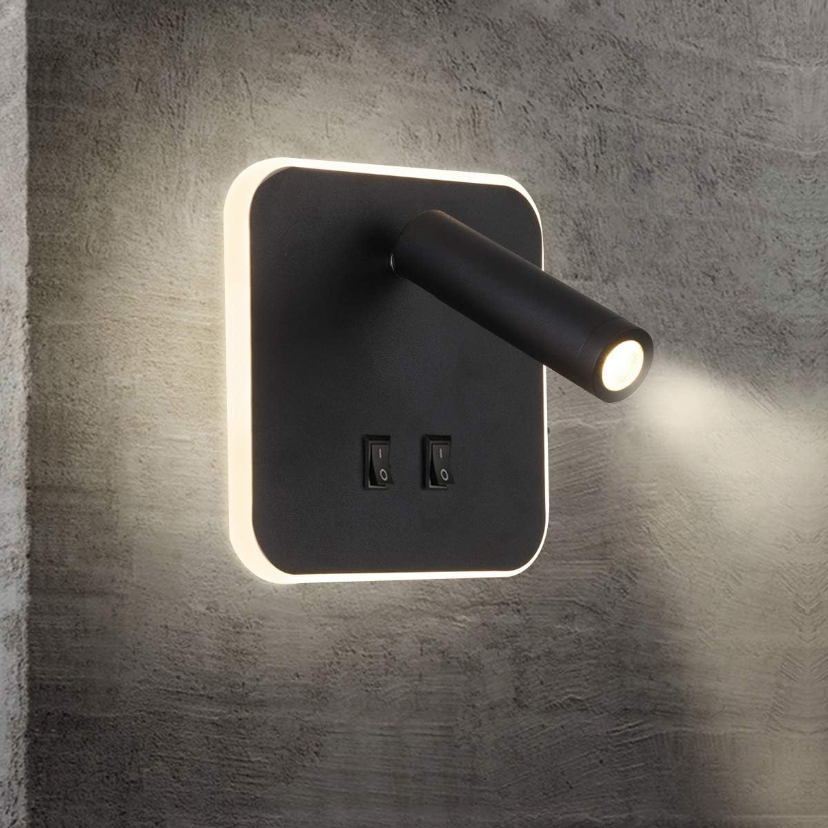 Led Nachttisch-wandlampe, Hotel-innenwandlampe, Flur-wandlampe Mit Schalter, Schwarz, 3w+10w (quadratisch)