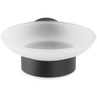 Bosio Schwarze Seifenschale Zur Wandmontage, Runder Seifenhalter, Edelstahl – Milchglas, 11 X 5,5 X 13 Cm, Mattschwarz
