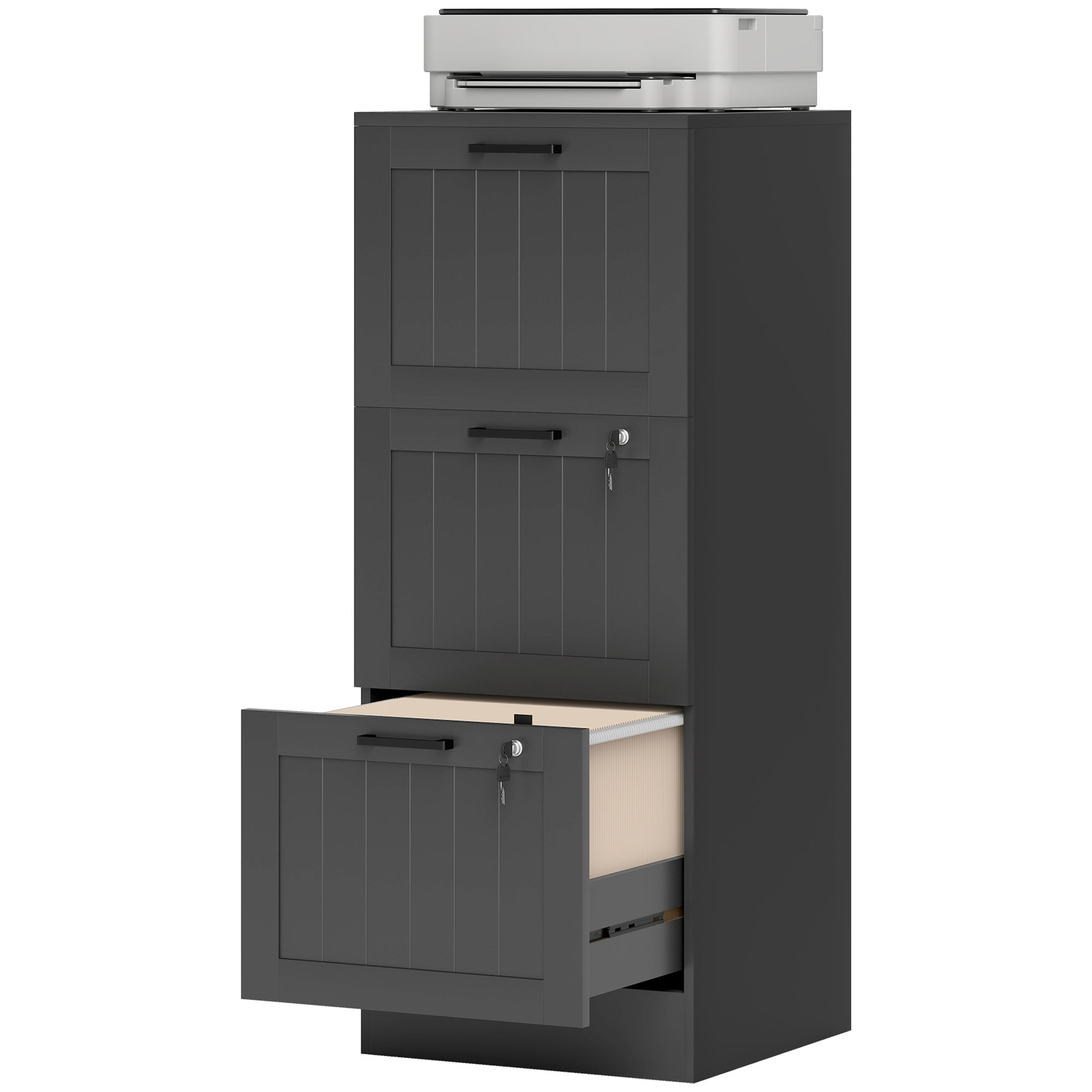 Büroschrank, Holzschrank Mit 3 Schubladen Und Schloss, Verstellbare Kleiderstangen, 40 X 40 X 101 Cm, Schwarz