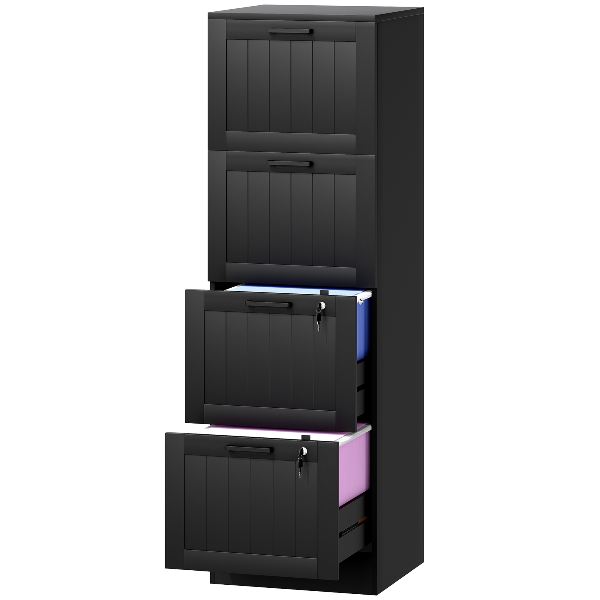 Büroschrank, Holzschrank Mit 4 Schubladen Und Schloss, Verstellbare Kleiderstangen, 40 X 40 X 131 Cm, Schwarz