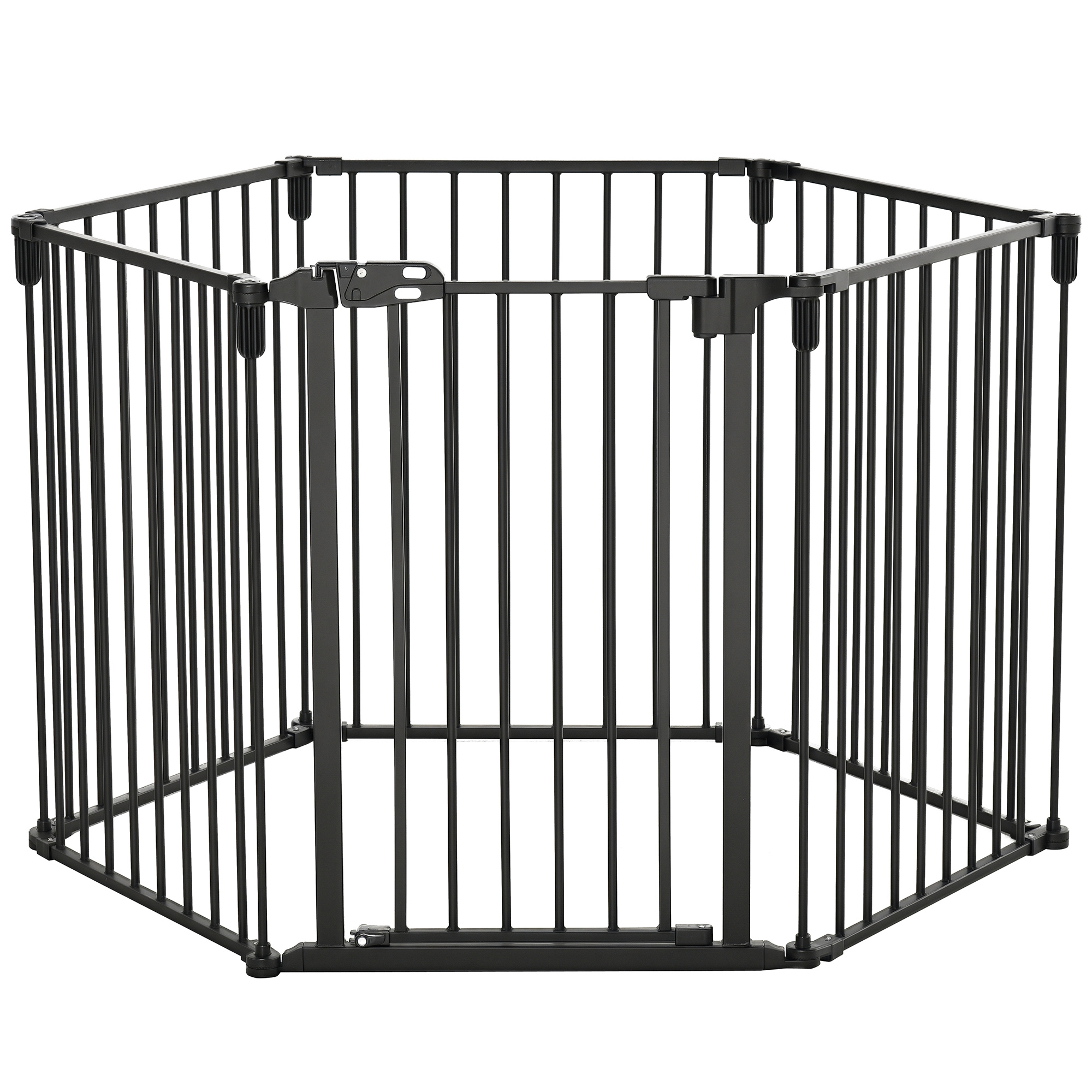 Sicherheitsbarriere, Brandschutzhügel, Laufstall, Hundegehege, Faltbar, Modular, 6-teilig Mit Tor, Kein Bohren Erforderlich, 362,5 X 76 Cm, Schwarz