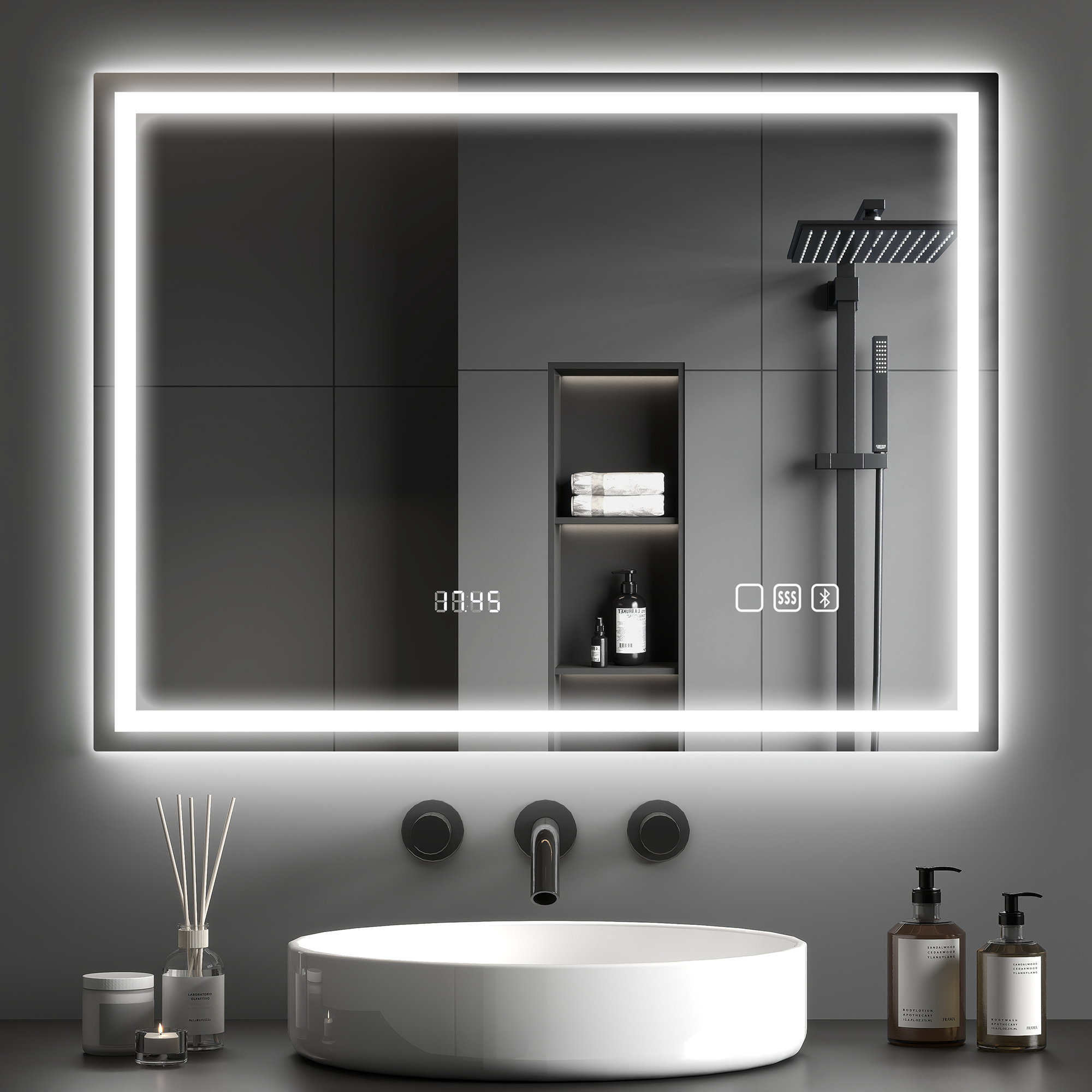 Led-badezimmerspiegel Mit Bluetooth, 60 X 80 Cm, Touch-schalter, Einstellbare Beleuchtung, 3 Farben, Antibeschlag, Memory-funktion, Silber