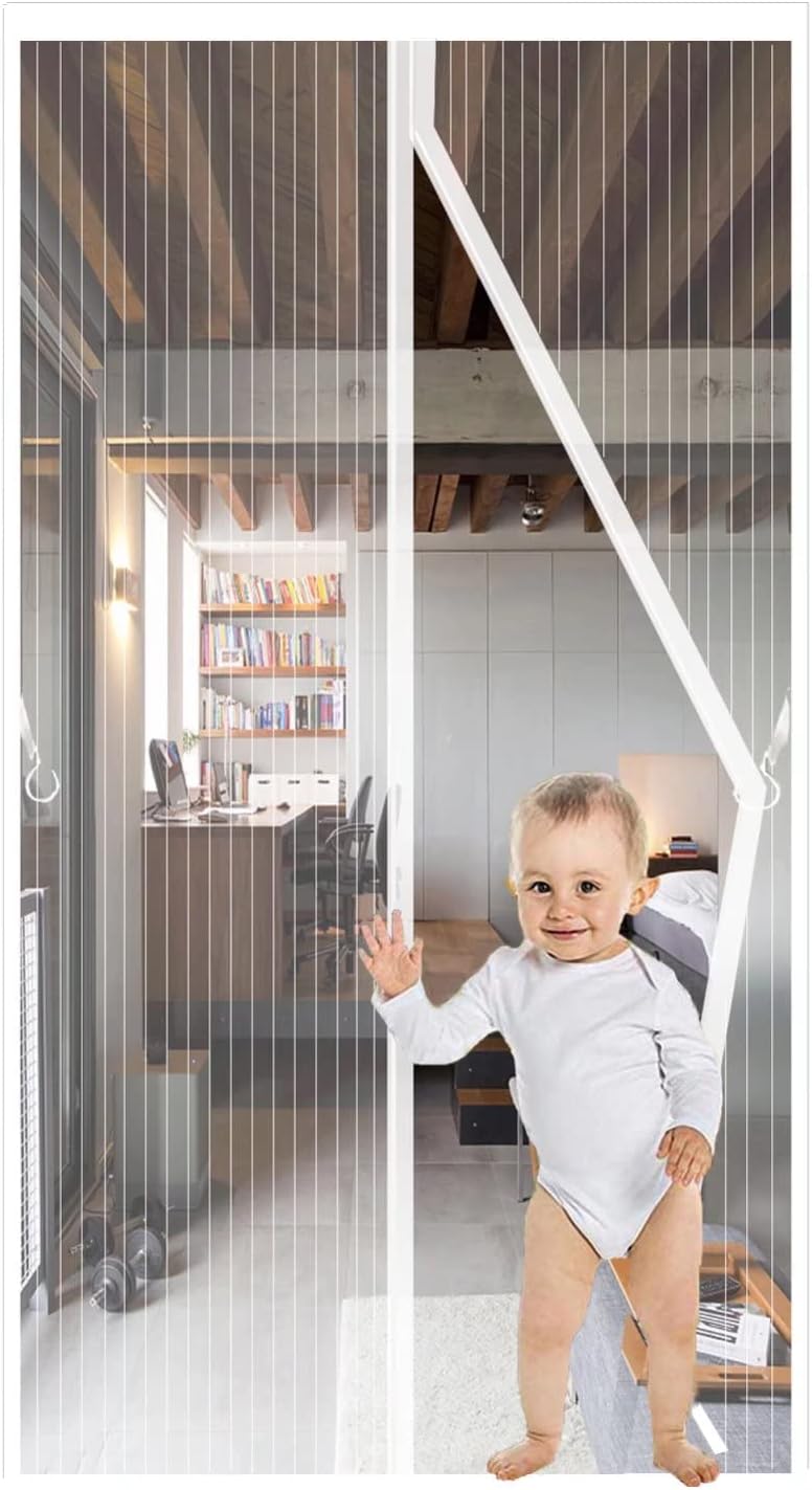 Magnet Fliegengitter Tür 90x210cm Fliegenvorhang Automatisches Schließen Insektenschutz Atmungsaktiv Für Fenstertüren Wohnzimmer Ohne Bohren Weiß