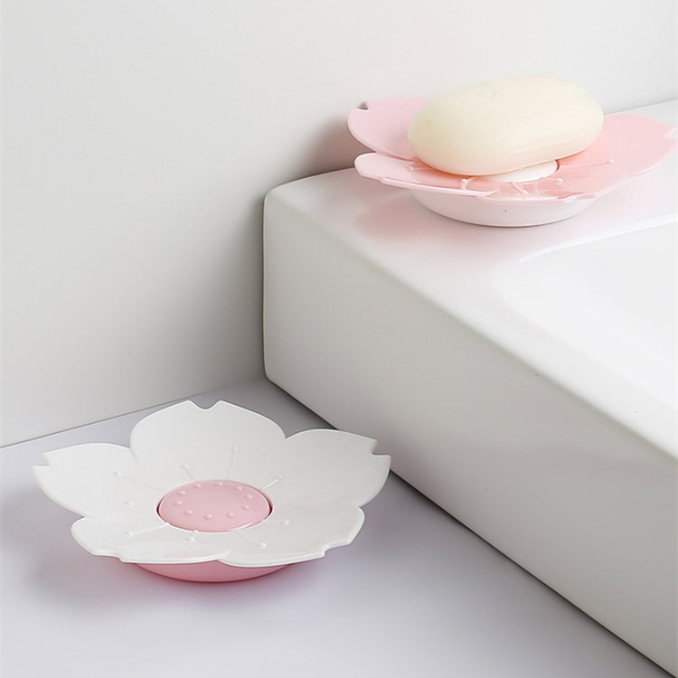 Seifenschale Mit Kirschblütenmuster, Seifenhalter Mit Blumenmuster, Kunststoffbox, Leicht Zu Reinigende Seifenbox – Weiß